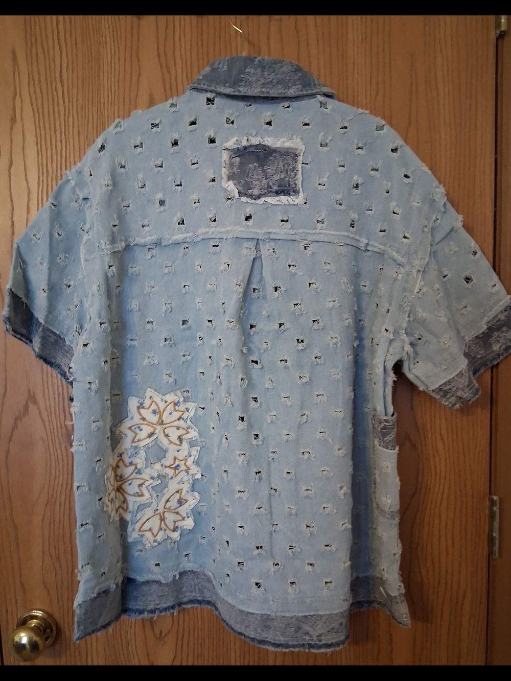 POL Light Blue Distressed Patchwork Denim Jacket - Picture 7 of 9